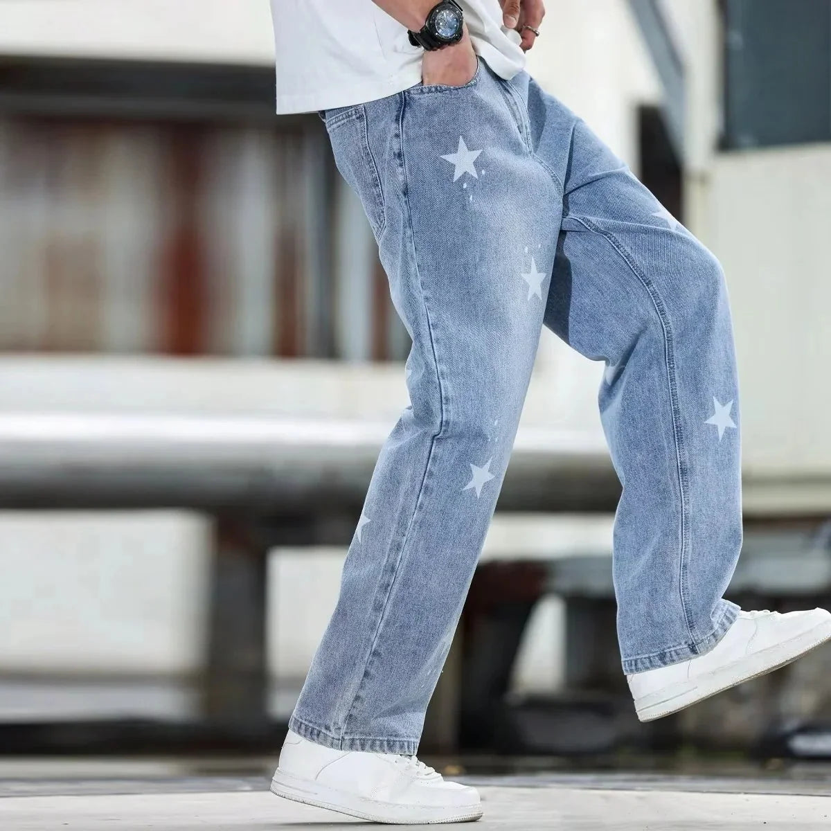 Wide Leg Jeans Washed Blue Non-Stretch
