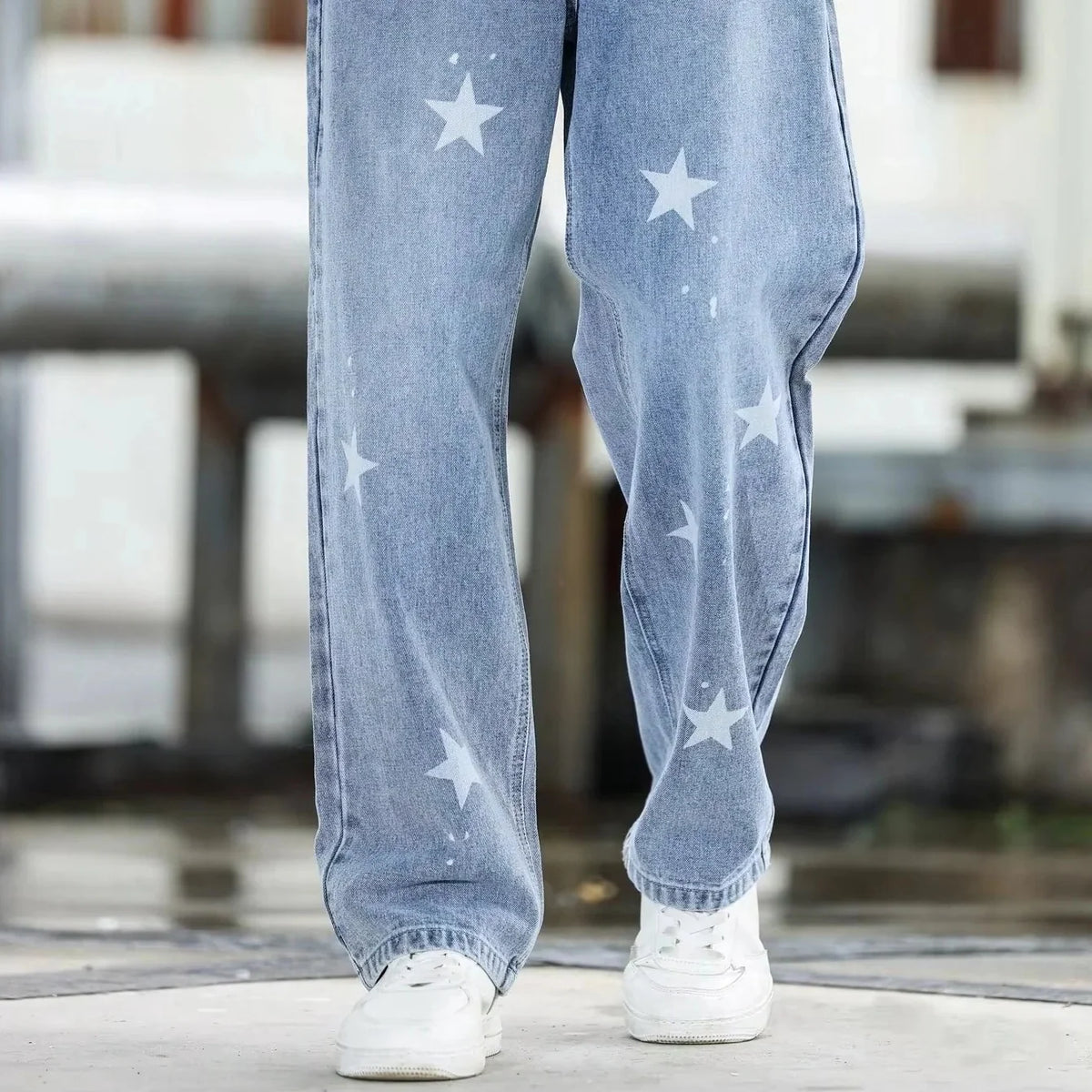 Wide Leg Jeans Washed Blue Non-Stretch