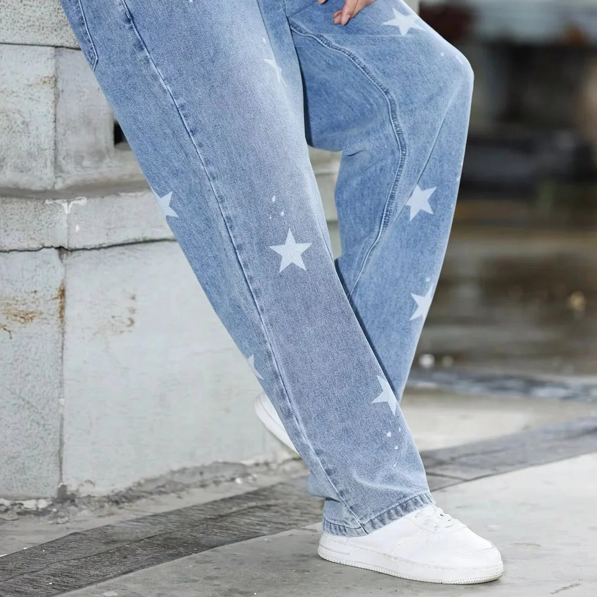 Wide Leg Jeans Washed Blue Non-Stretch
