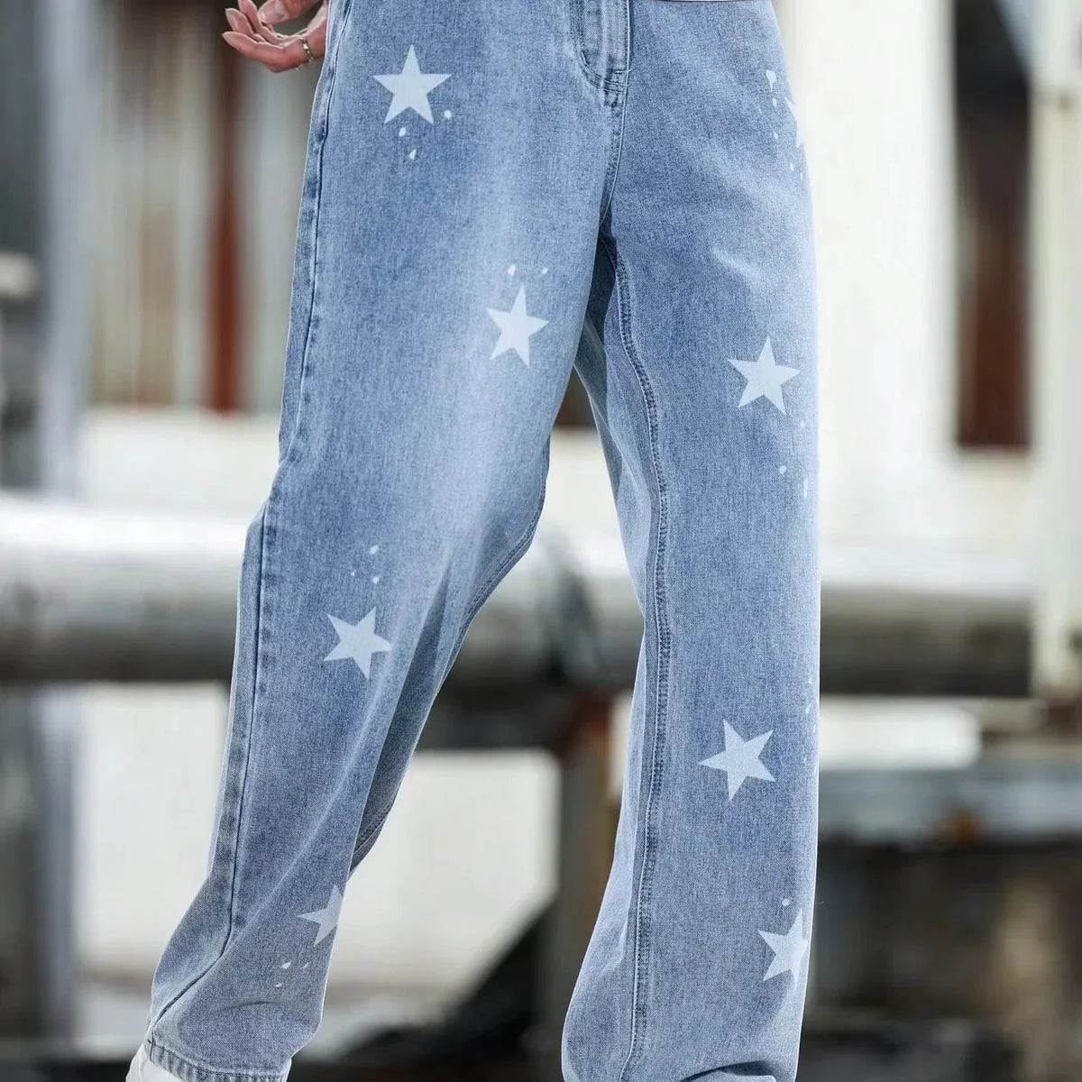 Wide Leg Jeans Washed Blue Non-Stretch