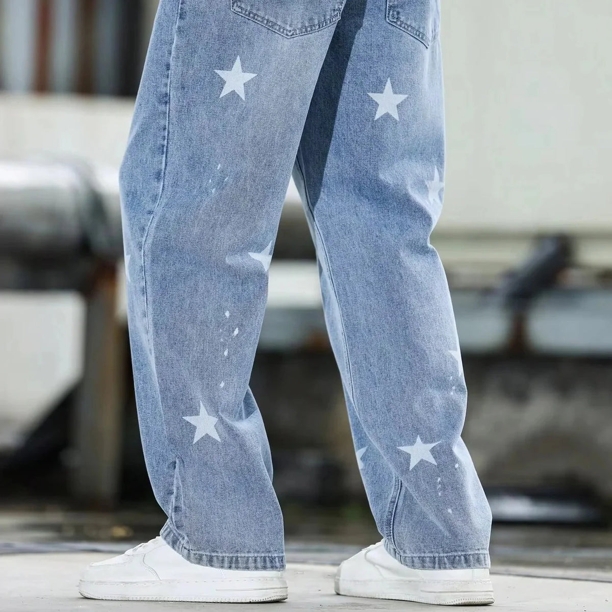 Wide Leg Jeans Washed Blue Non-Stretch