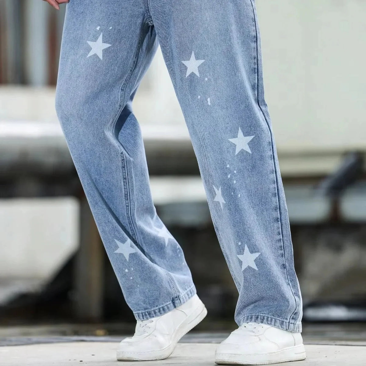 Wide Leg Jeans Washed Blue Non-Stretch
