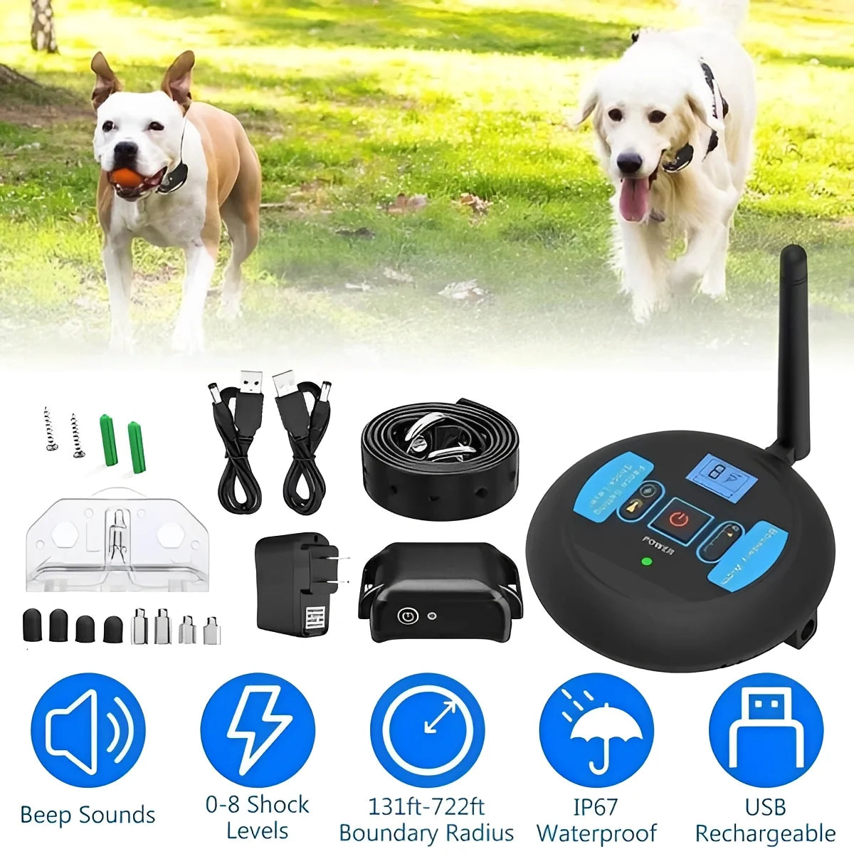 Wireless Dog Fence Adjustable Dial Range Waterproof Collar