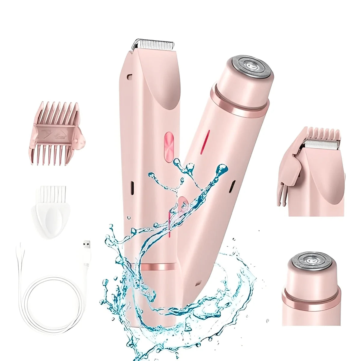 Women's Electric Shaver Interchangeable Heads IPX7 Cordless 90-Minute