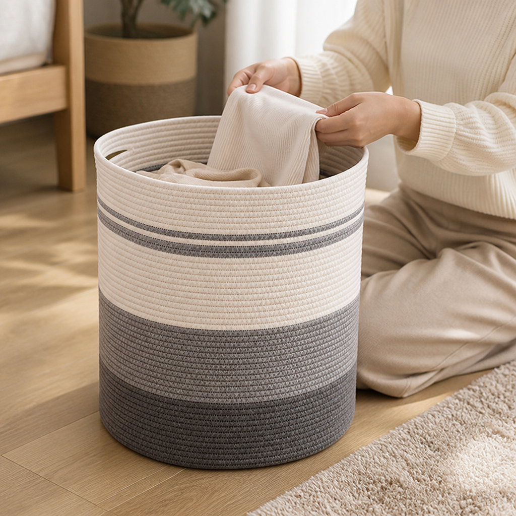 Women's Modern Striped Cotton Storage Basket