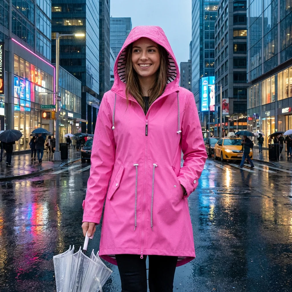 Women's Rain Jacket Long Hooded Waterproof & Breathable