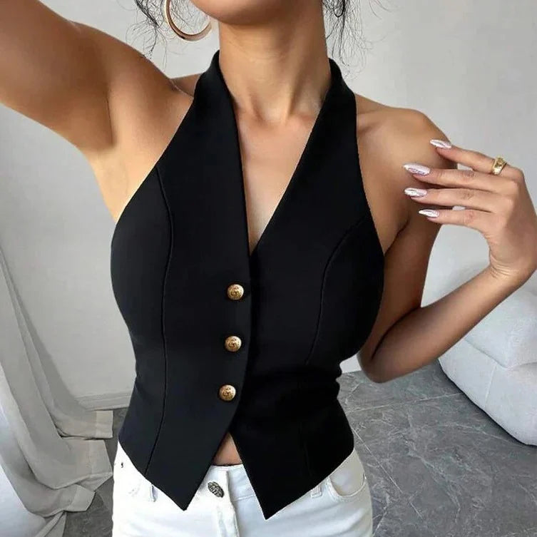 Womens Tailored Vest Plunging V-Neck Waist-Cinching Wrinkle-Resistant